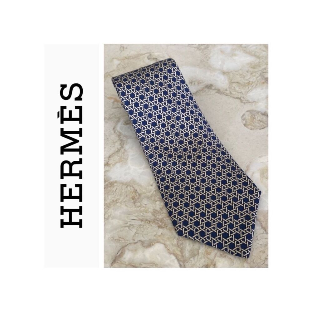 Hermes 100% Silk Tie Geometric Pattern